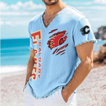 CGY x NHL V-Neck Linen Beach Shirt 1905 DatND DVT