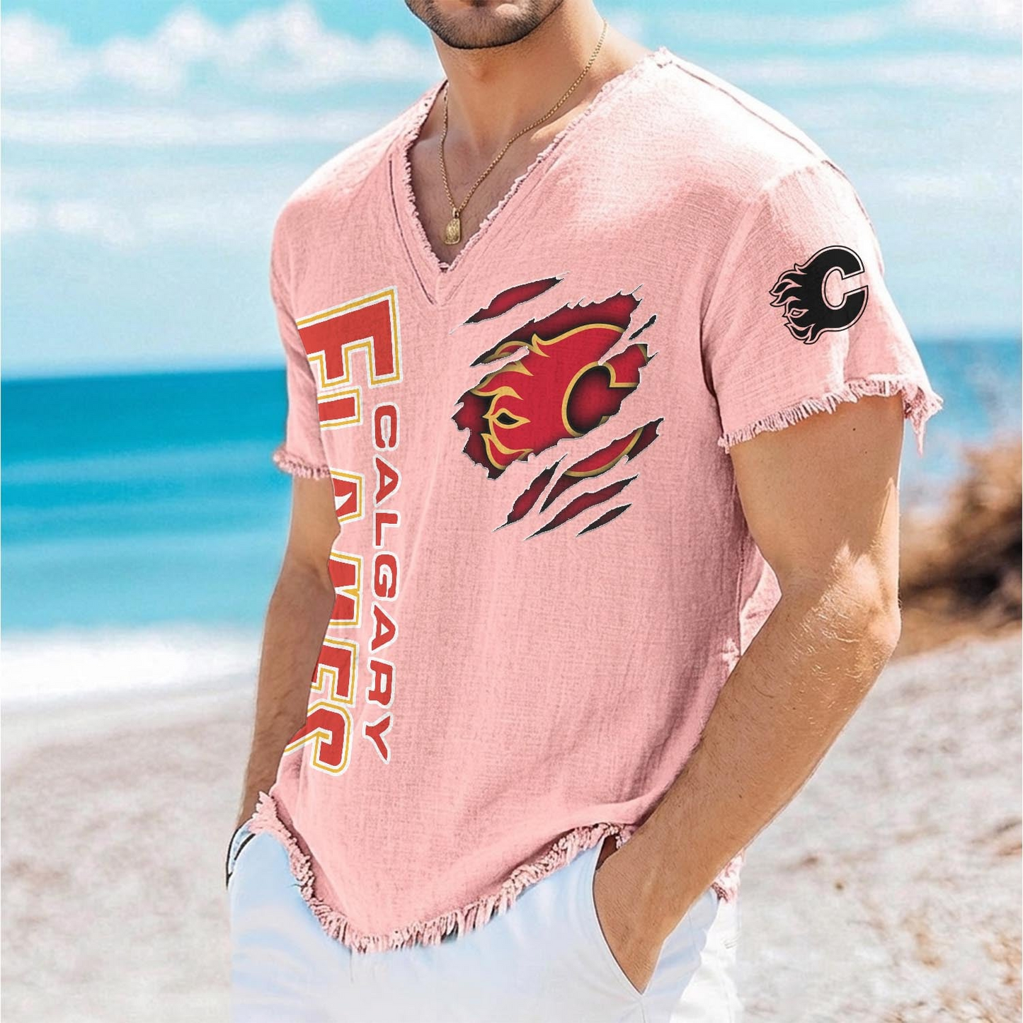 CGY x NHL V-Neck Linen Beach Shirt 1905 DatND DVT