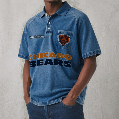 CHI x NFL Men's Distressed Turn-Down Collar Polo DATND TANTD 250526