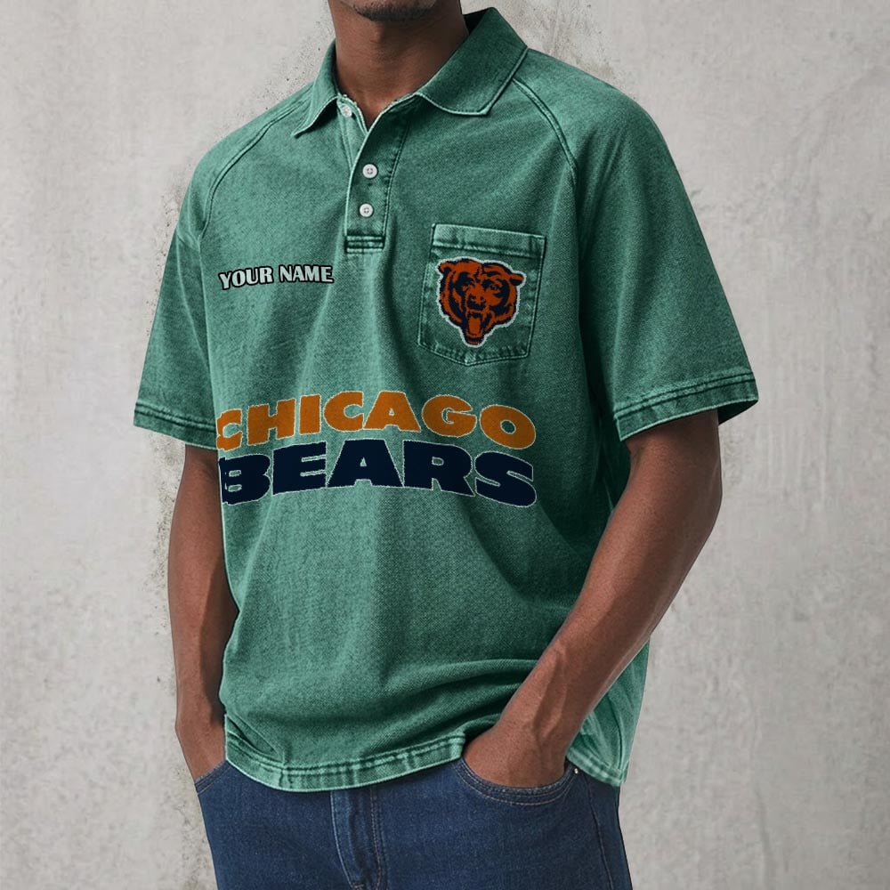 CHI x NFL Men's Distressed Turn-Down Collar Polo DATND TANTD 250526