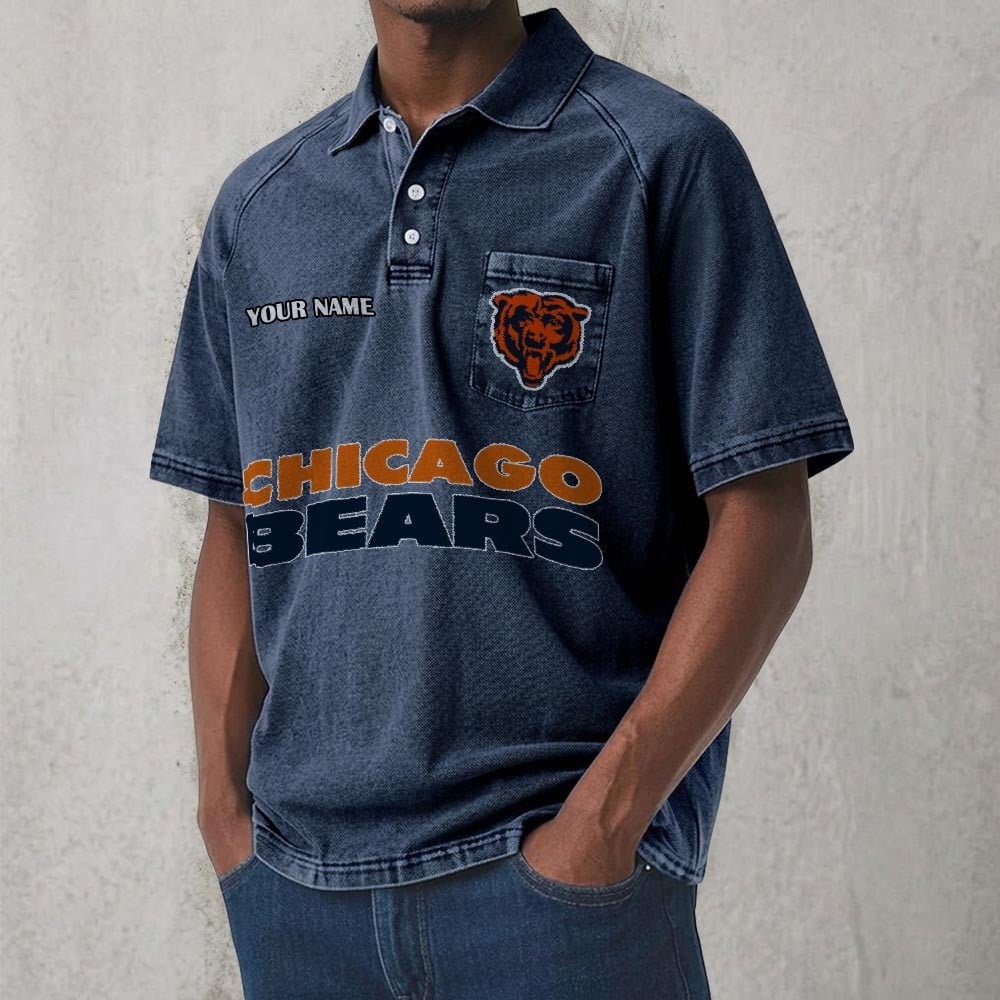 CHI x NFL Men's Distressed Turn-Down Collar Polo DATND TANTD 250526
