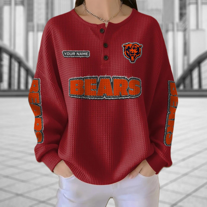 CHI x NFL Personalized Waffle Knit Henley Sweatshirt 2005 DatND DVT