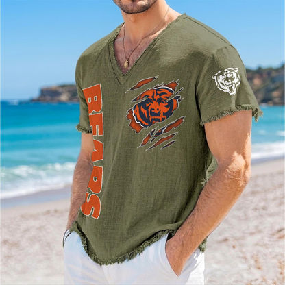 CHI x NFL V-Neck Linen Beach Shirt 1905 DatND DVT