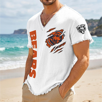 CHI x NFL V-Neck Linen Beach Shirt 1905 DatND DVT