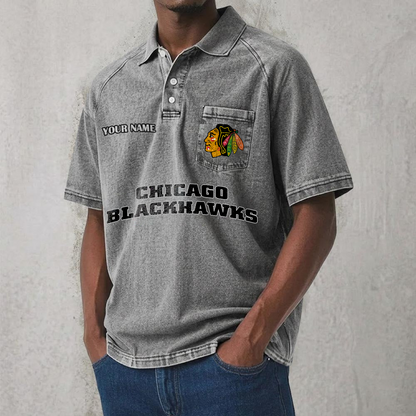 CHI x NHL Men's Distressed Turn-Down Collar Polo DATND TANTD 250526