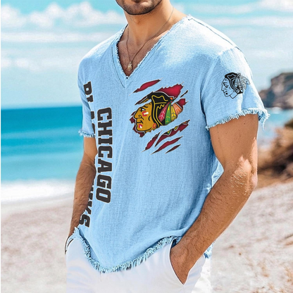 CHI x NHL V-Neck Linen Beach Shirt 1905 DatND DVT