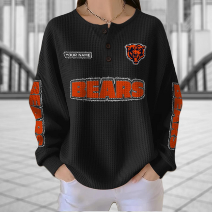 CHI x NFL Personalized Waffle Knit Henley Sweatshirt 2005 DatND DVT