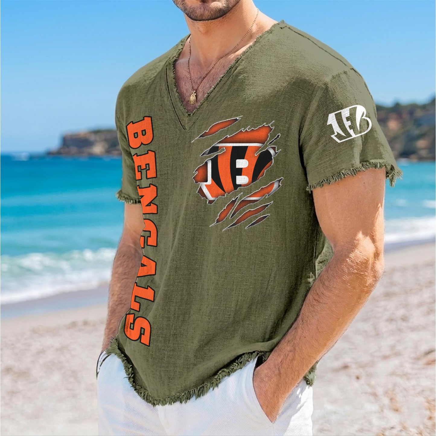 CIN x NFL V-Neck Linen Beach Shirt 1905 DatND DVT