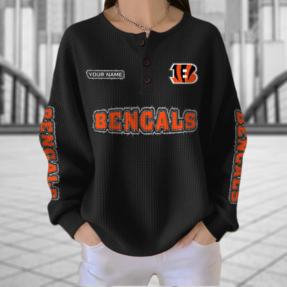 CIN x NFL Personalized Waffle Knit Henley Sweatshirt 2005 DatND DVT