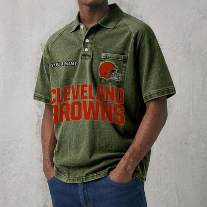 CLE x NFL Men's Distressed Turn-Down Collar Polo DATND TANTD 250526