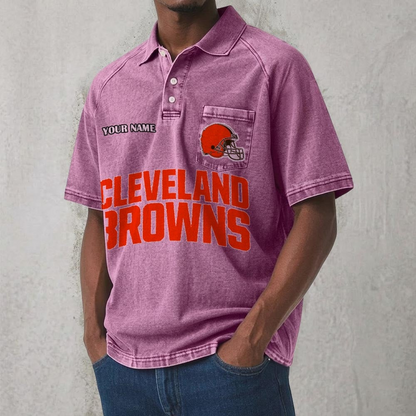CLE x NFL Men's Distressed Turn-Down Collar Polo DATND TANTD 250526