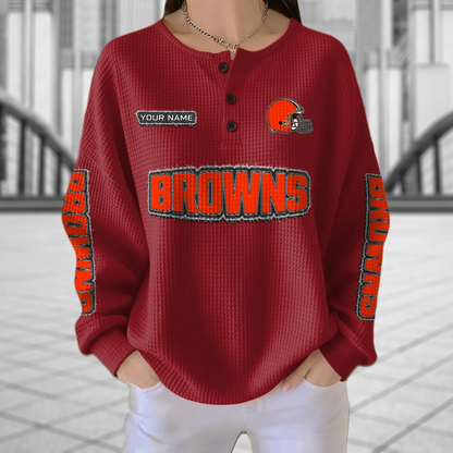 CLE x NFL Personalized Waffle Knit Henley Sweatshirt 2005 DatND DVT