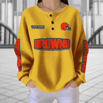 CLE x NFL Personalized Waffle Knit Henley Sweatshirt 2005 DatND DVT