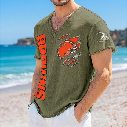 CLE x NFL V-Neck Linen Beach Shirt 1905 DatND DVT