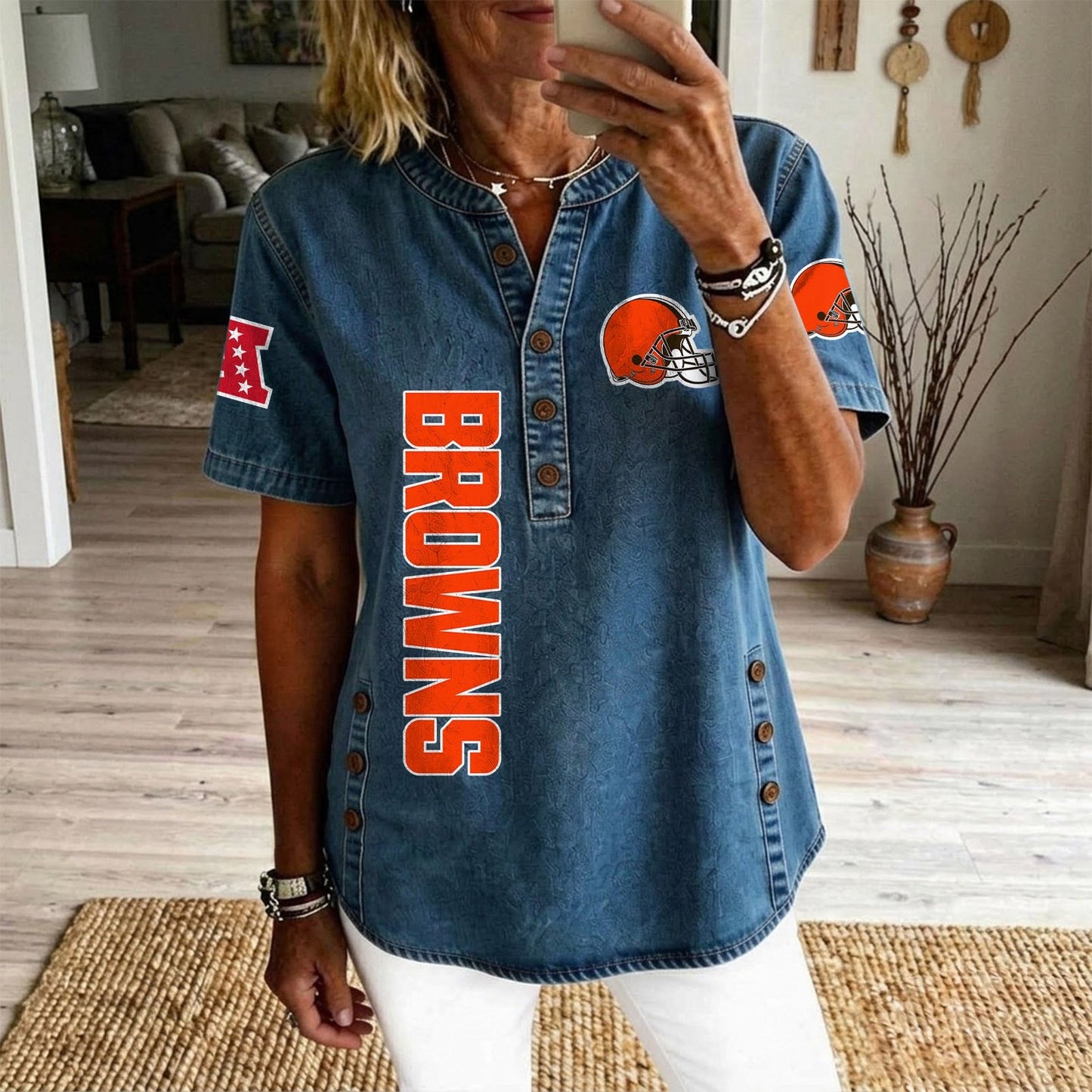 CLE x NFL Womenƒ??s Denim Casual Tops DATND LBN 190526