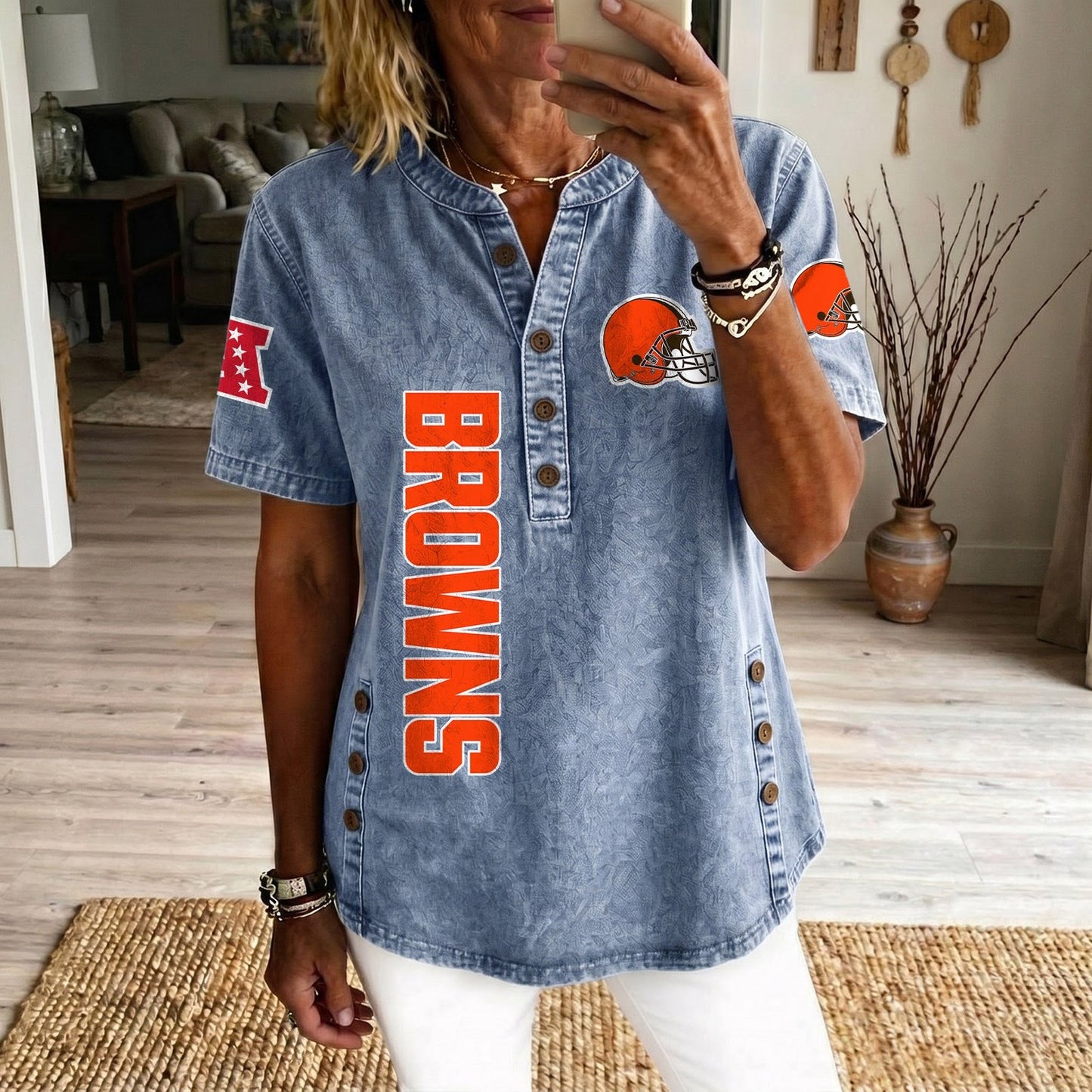 CLE x NFL Womenƒ??s Denim Casual Tops DATND LBN 190526