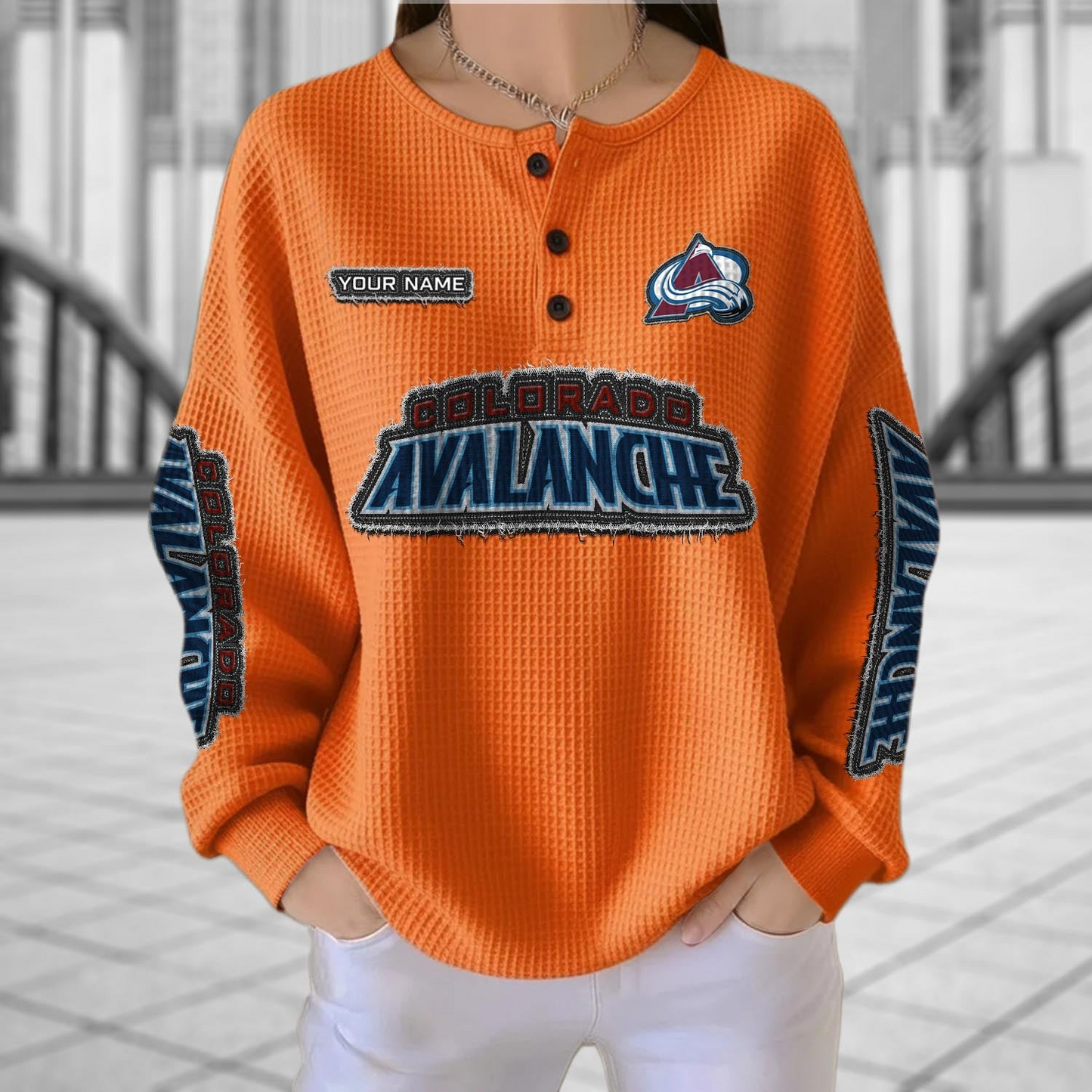 COL x NHL Personalized Waffle Knit Henley Sweatshirt 2005 DatND DVT