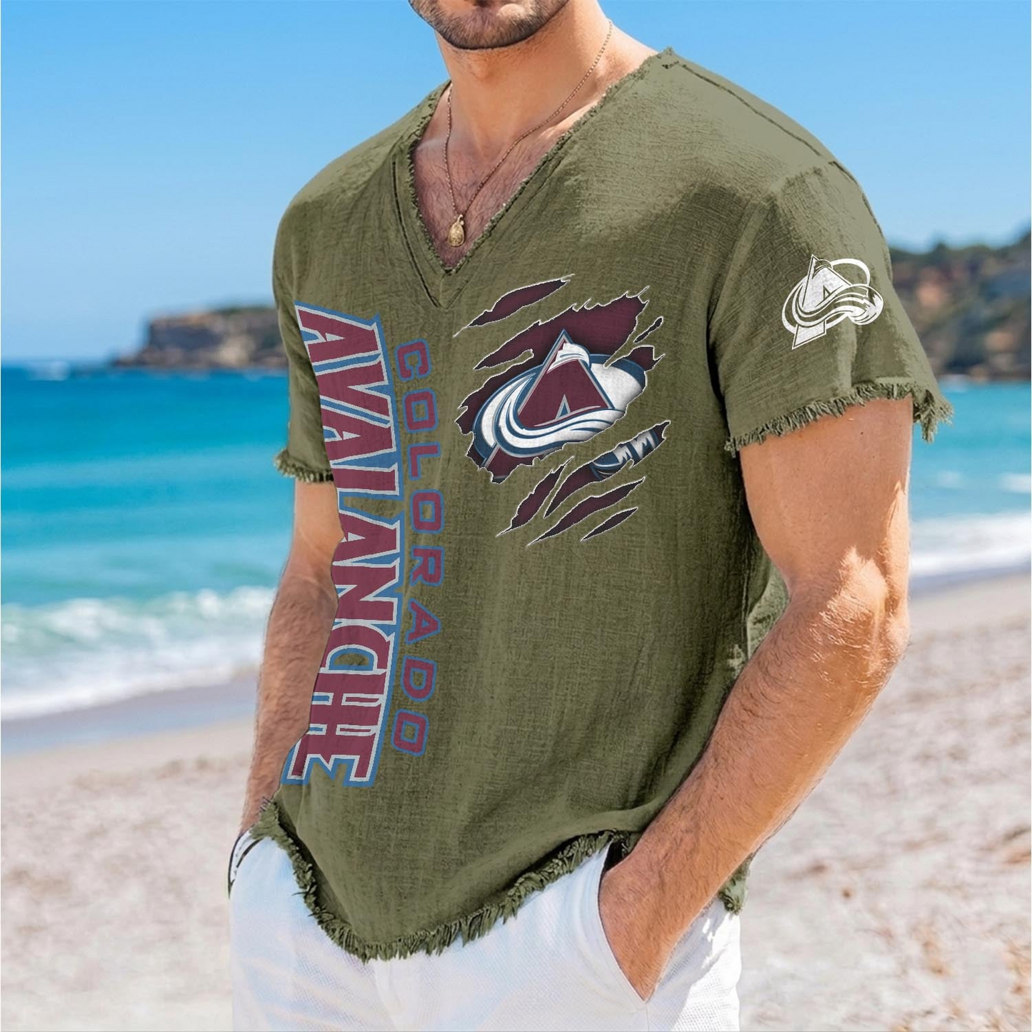 COL x NHL V-Neck Linen Beach Shirt 1905 DatND DVT