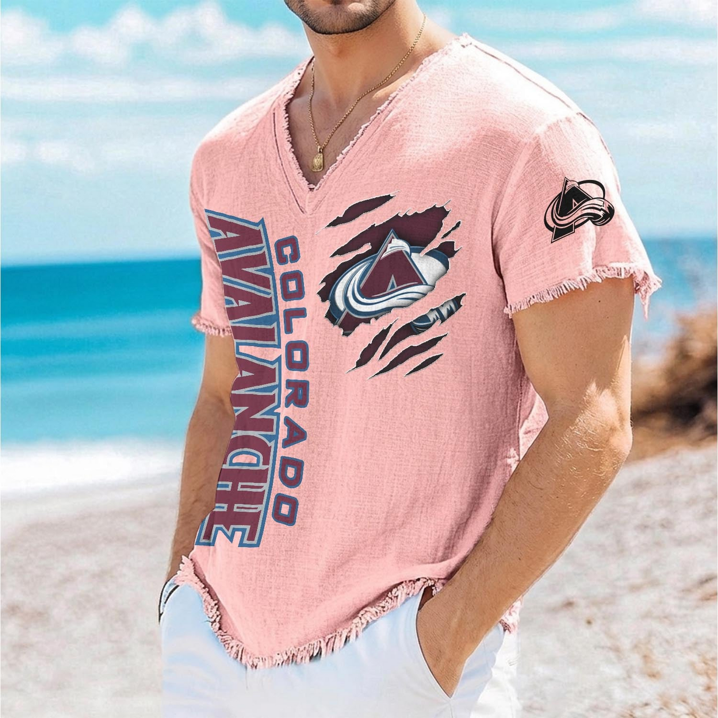 COL x NHL V-Neck Linen Beach Shirt 1905 DatND DVT