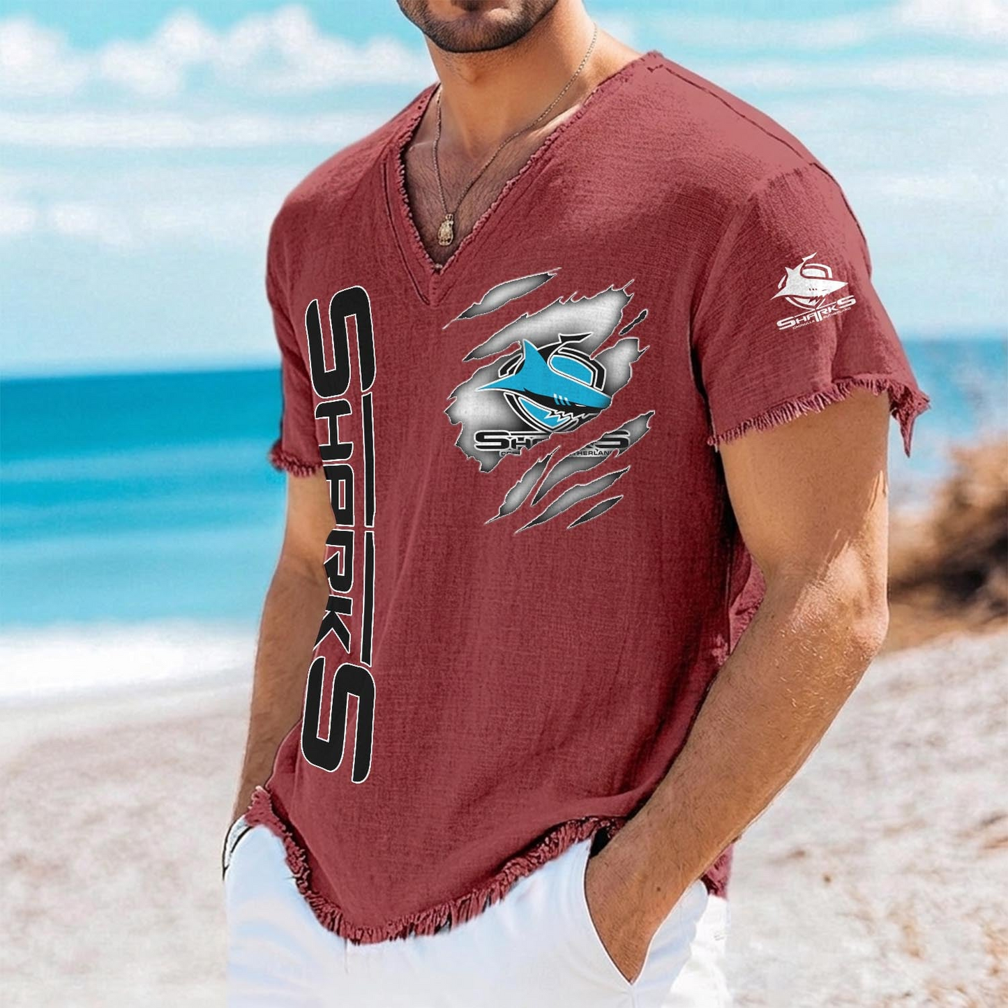 CRO x NRL V-Neck Linen Beach Shirt 1905 DatND DVT