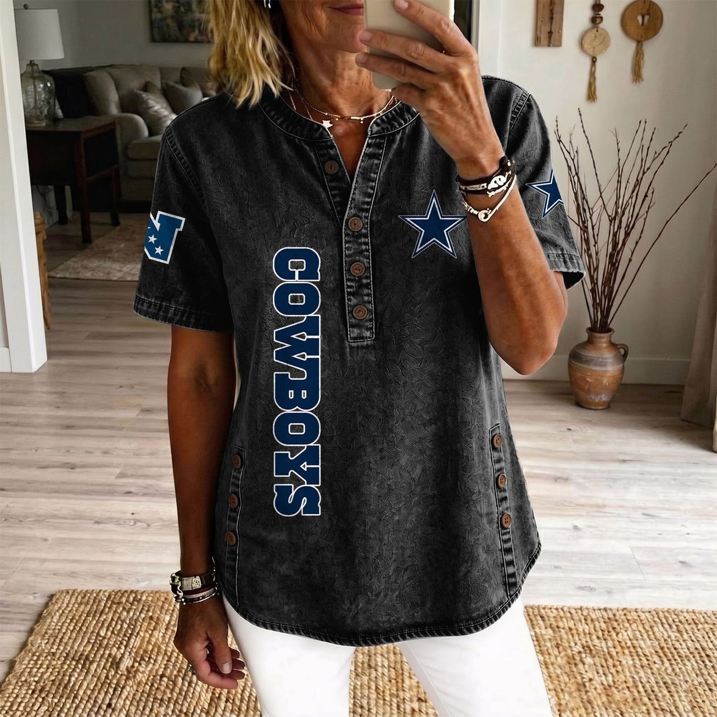 DAL x NFL Womenƒ??s Denim Casual Tops DATND LBN 190526