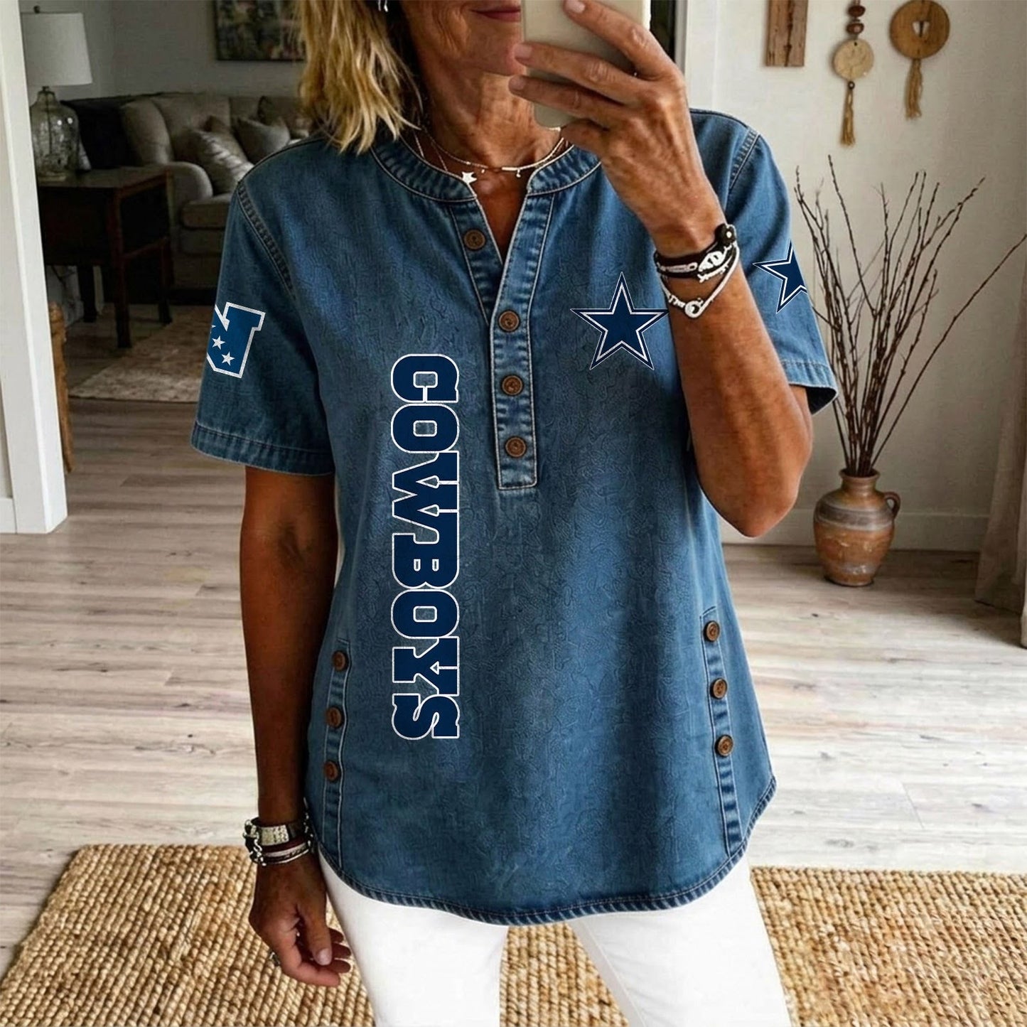 DAL x NFL Womenƒ??s Denim Casual Tops DATND LBN 190526