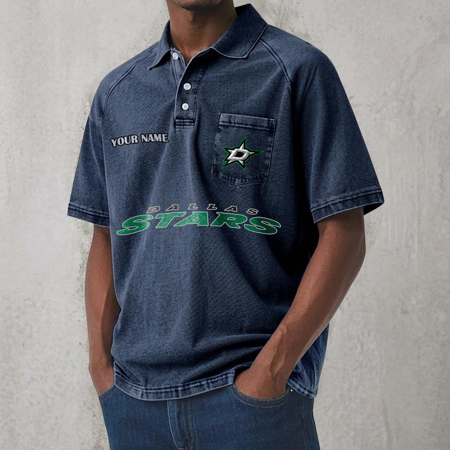 DAL x NHL Men's Distressed Turn-Down Collar Polo DATND TANTD 250526
