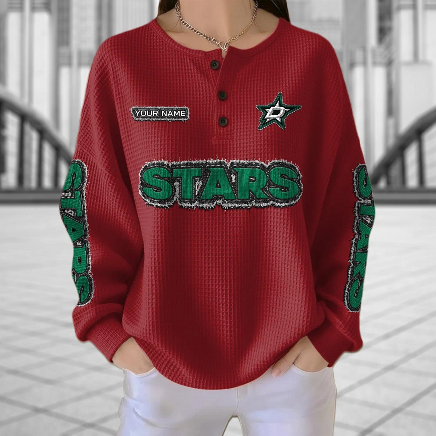 DAL x NHL Personalized Waffle Knit Henley Sweatshirt 2005 DatND DVT