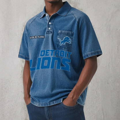 DET x NFL Men's Distressed Turn-Down Collar Polo DATND TANTD 250526