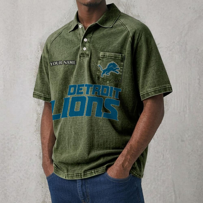 DET x NFL Men's Distressed Turn-Down Collar Polo DATND TANTD 250526