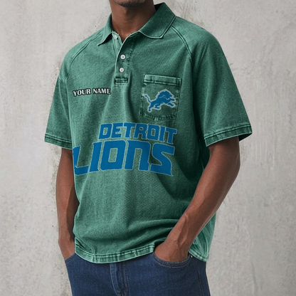 DET x NFL Men's Distressed Turn-Down Collar Polo DATND TANTD 250526