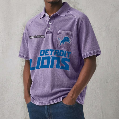 DET x NFL Men's Distressed Turn-Down Collar Polo DATND TANTD 250526