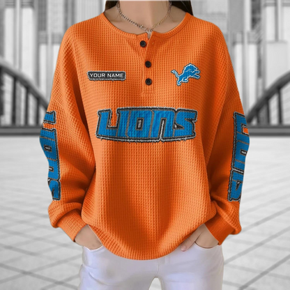 DET x NFL Personalized Waffle Knit Henley Sweatshirt 2005 DatND DVT