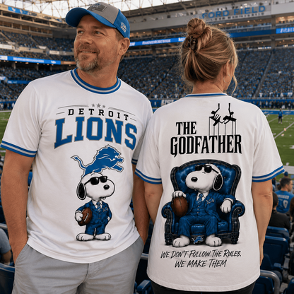 DET x NFL Premium Funny Football Snoopy The Godfather Rule Maker Game Day 3D Shirt 0307