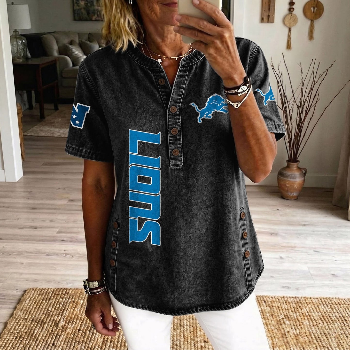 DET x NFL Womenƒ??s Denim Casual Tops DATND LBN 190526