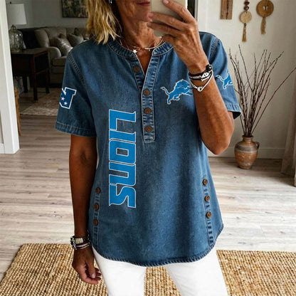 DET x NFL Womenƒ??s Denim Casual Tops DATND LBN 190526