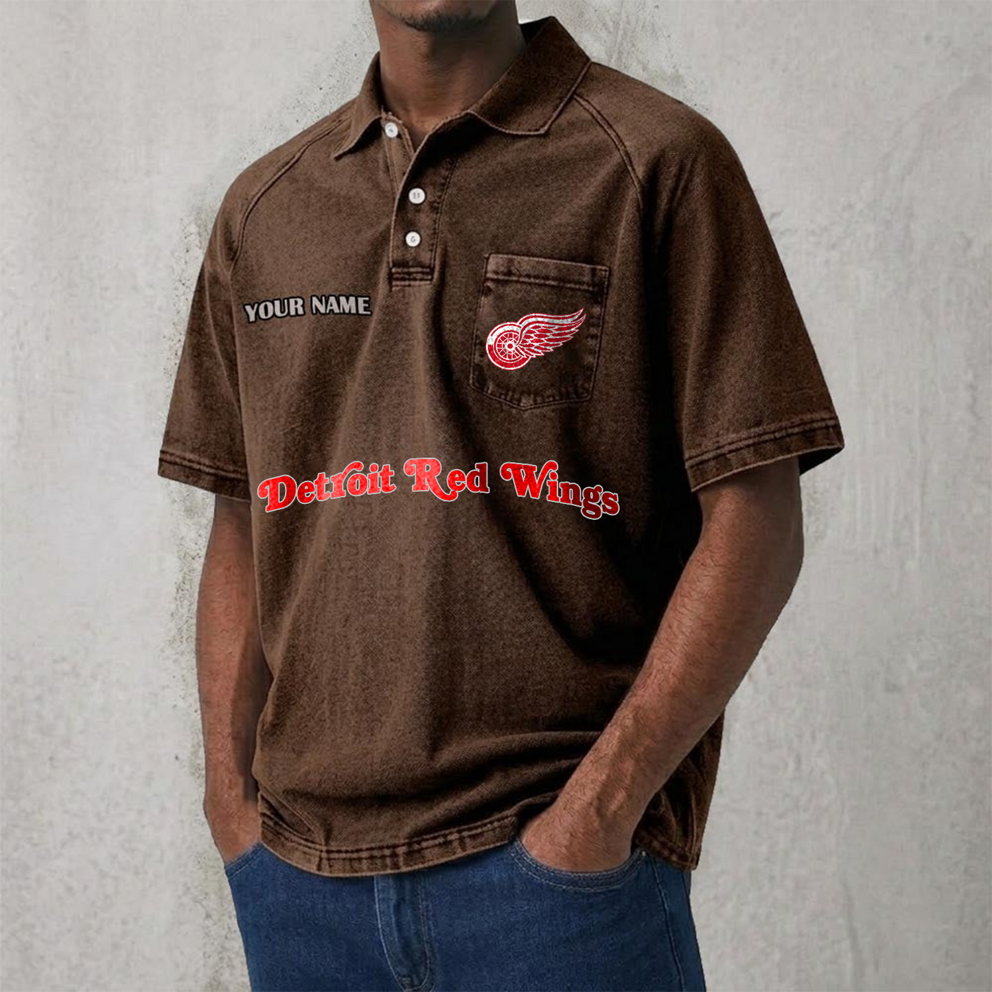 DET x NHL Men's Distressed Turn-Down Collar Polo DATND TANTD 250526