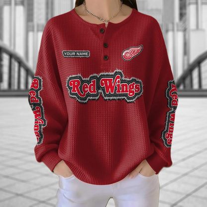 DET x NHL Personalized Waffle Knit Henley Sweatshirt 2005 DatND DVT