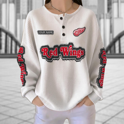 DET x NHL Personalized Waffle Knit Henley Sweatshirt 2005 DatND DVT