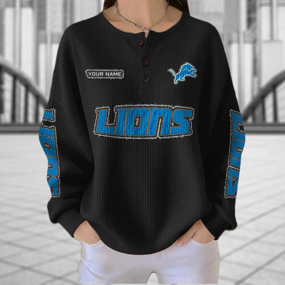 DET x NFL Personalized Waffle Knit Henley Sweatshirt 2005 DatND DVT