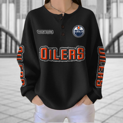 EDM x NHL Personalized Waffle Knit Henley Sweatshirt 2005 DatND DVT