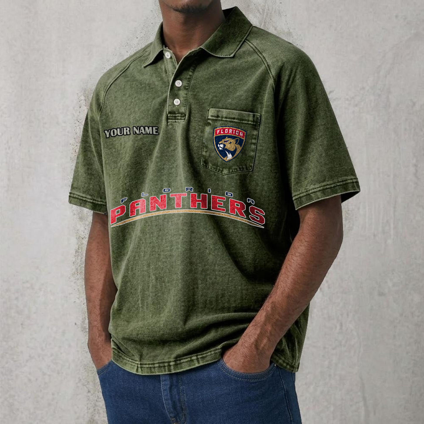 FLA x NHL Men's Distressed Turn-Down Collar Polo DATND TANTD 250526