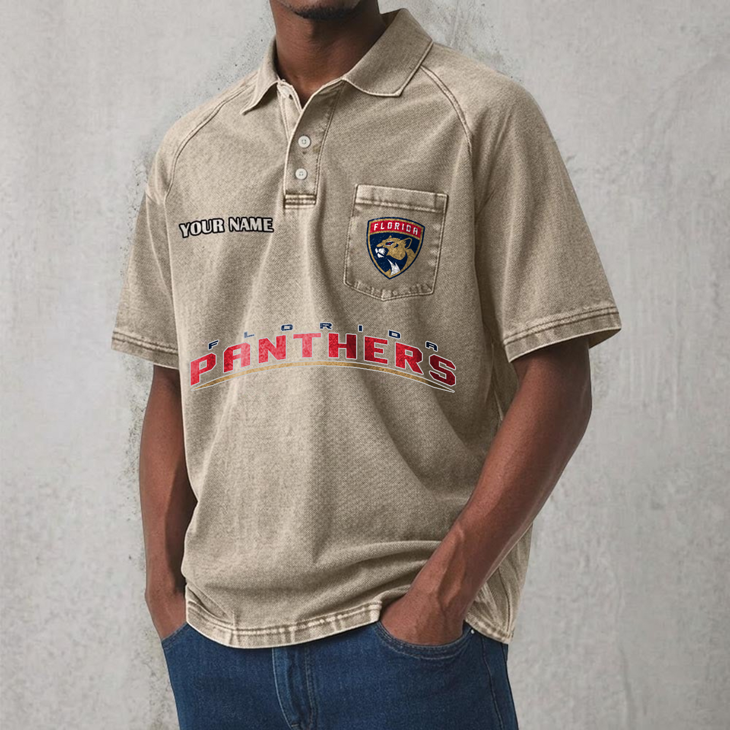 FLA x NHL Men's Distressed Turn-Down Collar Polo DATND TANTD 250526