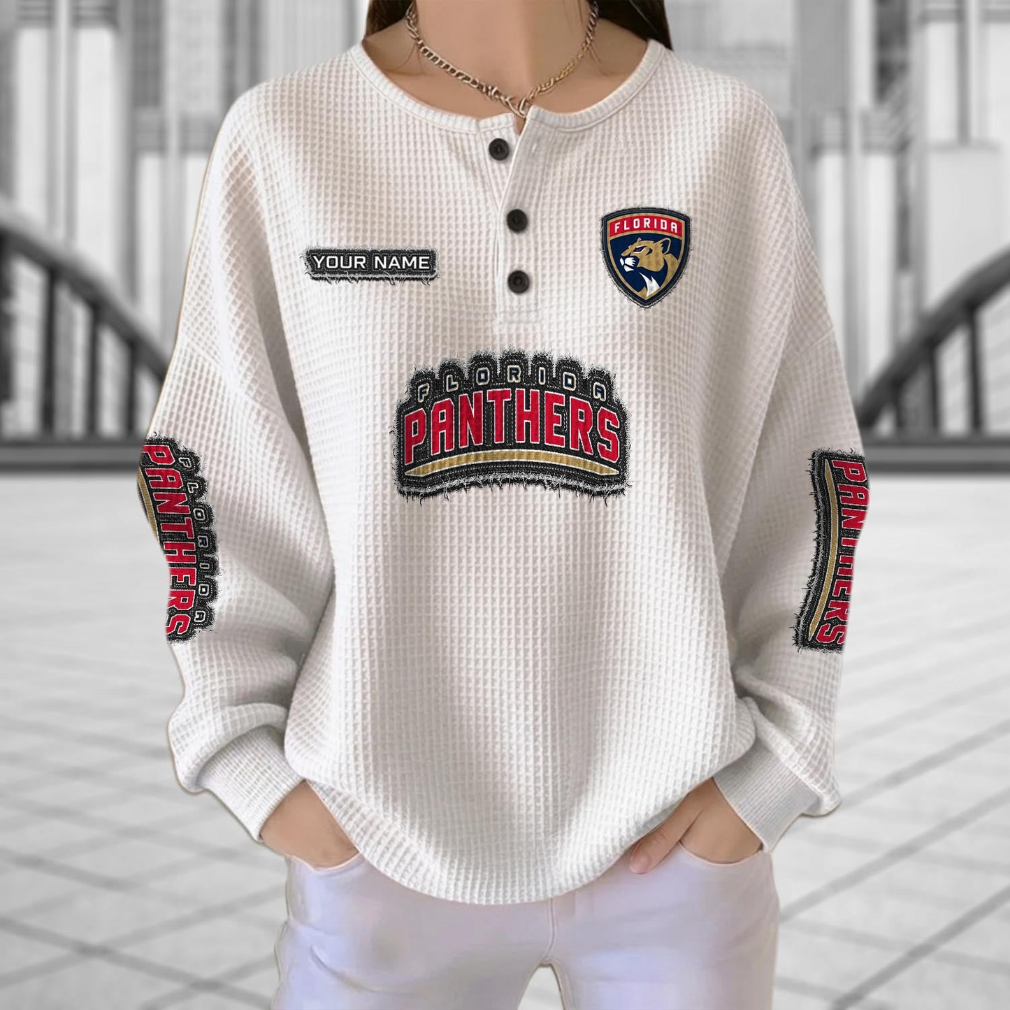 FLA x NHL Personalized Waffle Knit Henley Sweatshirt 2005 DatND DVT