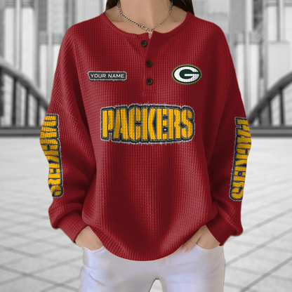 GB x NFL Personalized Waffle Knit Henley Sweatshirt 2005 DatND DVT