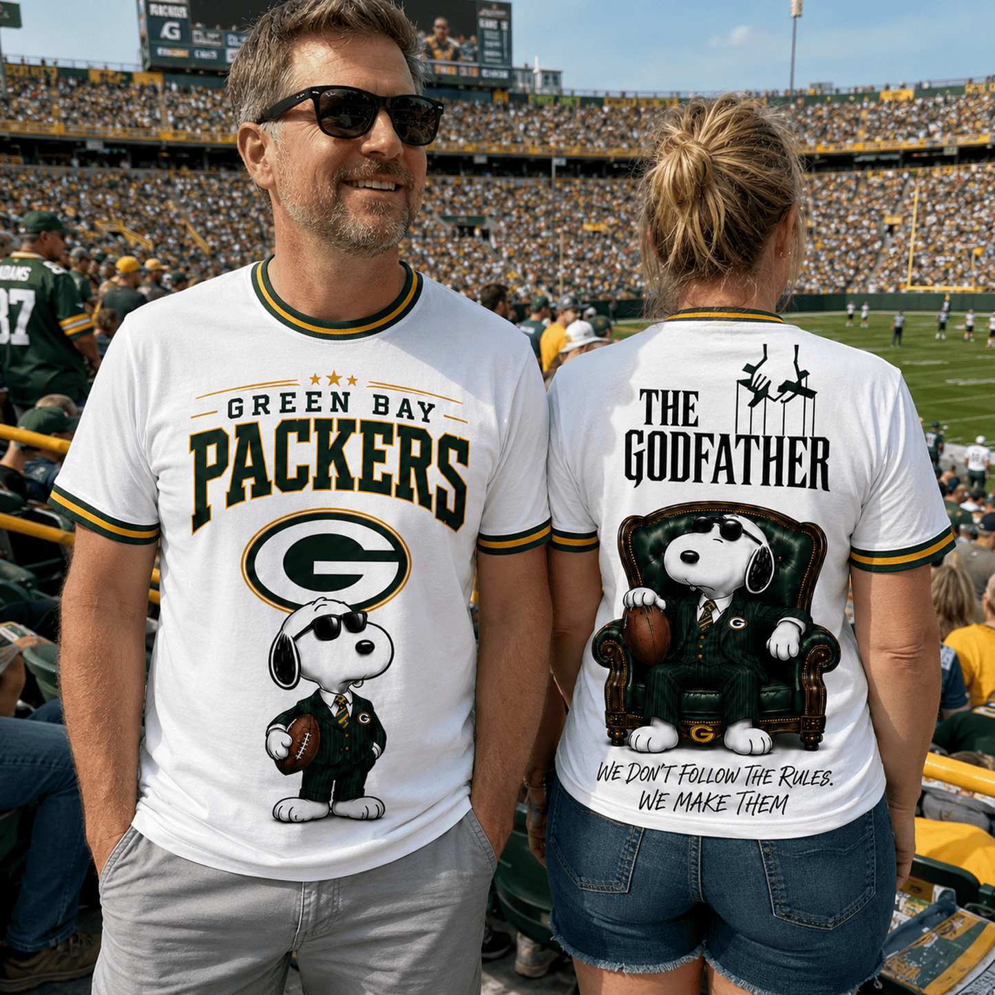 GB x NFL Premium Funny Football Snoopy The Godfather Rule Maker Game Day 3D Shirt 0307