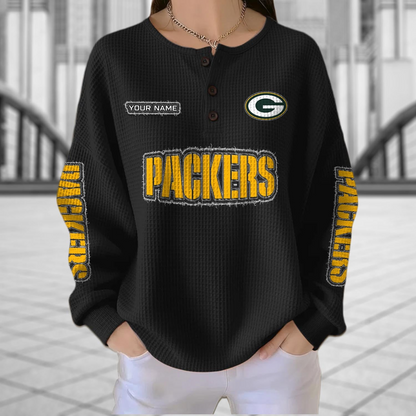 GB x NFL Personalized Waffle Knit Henley Sweatshirt 2005 DatND DVT