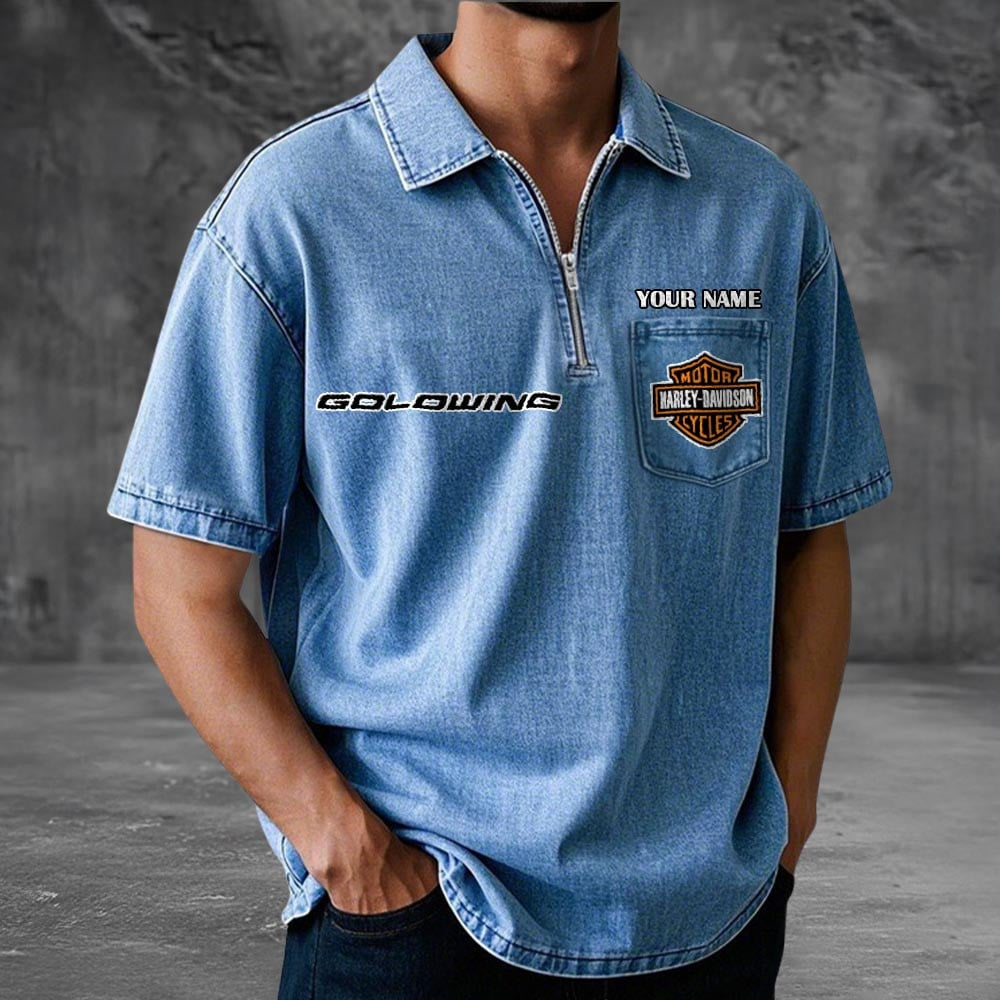 HD Motor Cotton Denim Zippered Polo Shirt 2105 DatND DVT