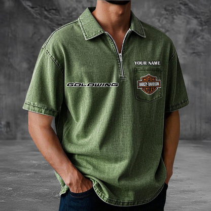 HD Motor Cotton Denim Zippered Polo Shirt 2105 DatND DVT