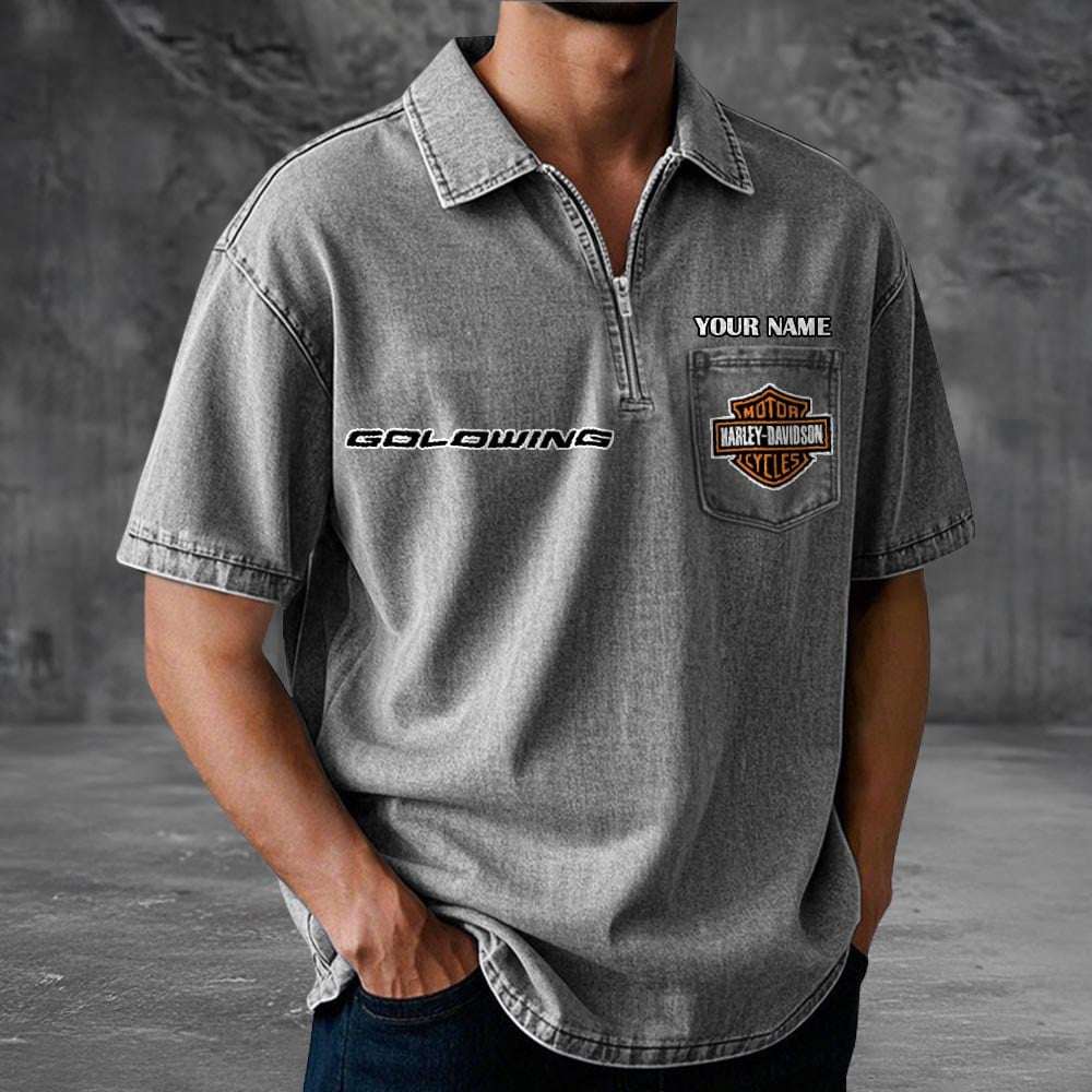 HD Motor Cotton Denim Zippered Polo Shirt 2105 DatND DVT